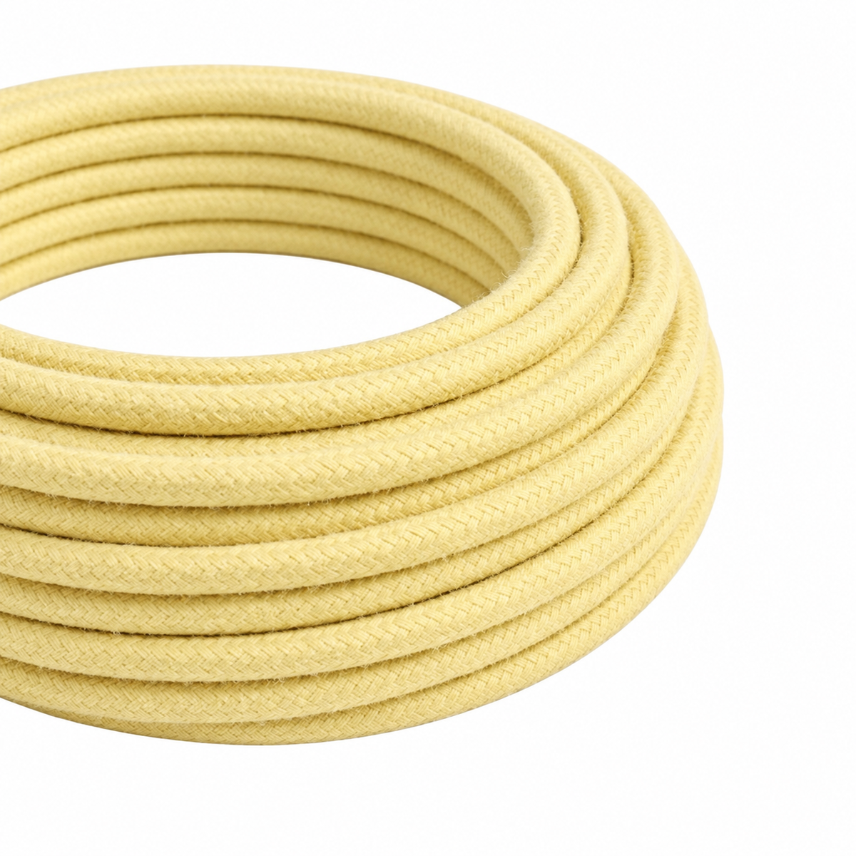 Okrągły kabel tekstylny, pastelowożółta bawełna — widok 1