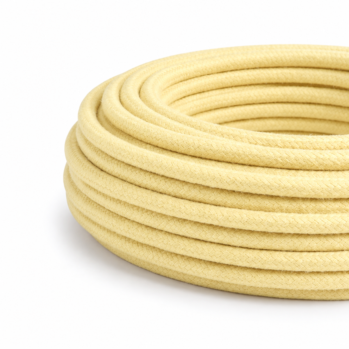 Okrągły kabel tekstylny, pastelowożółta bawełna — widok 3