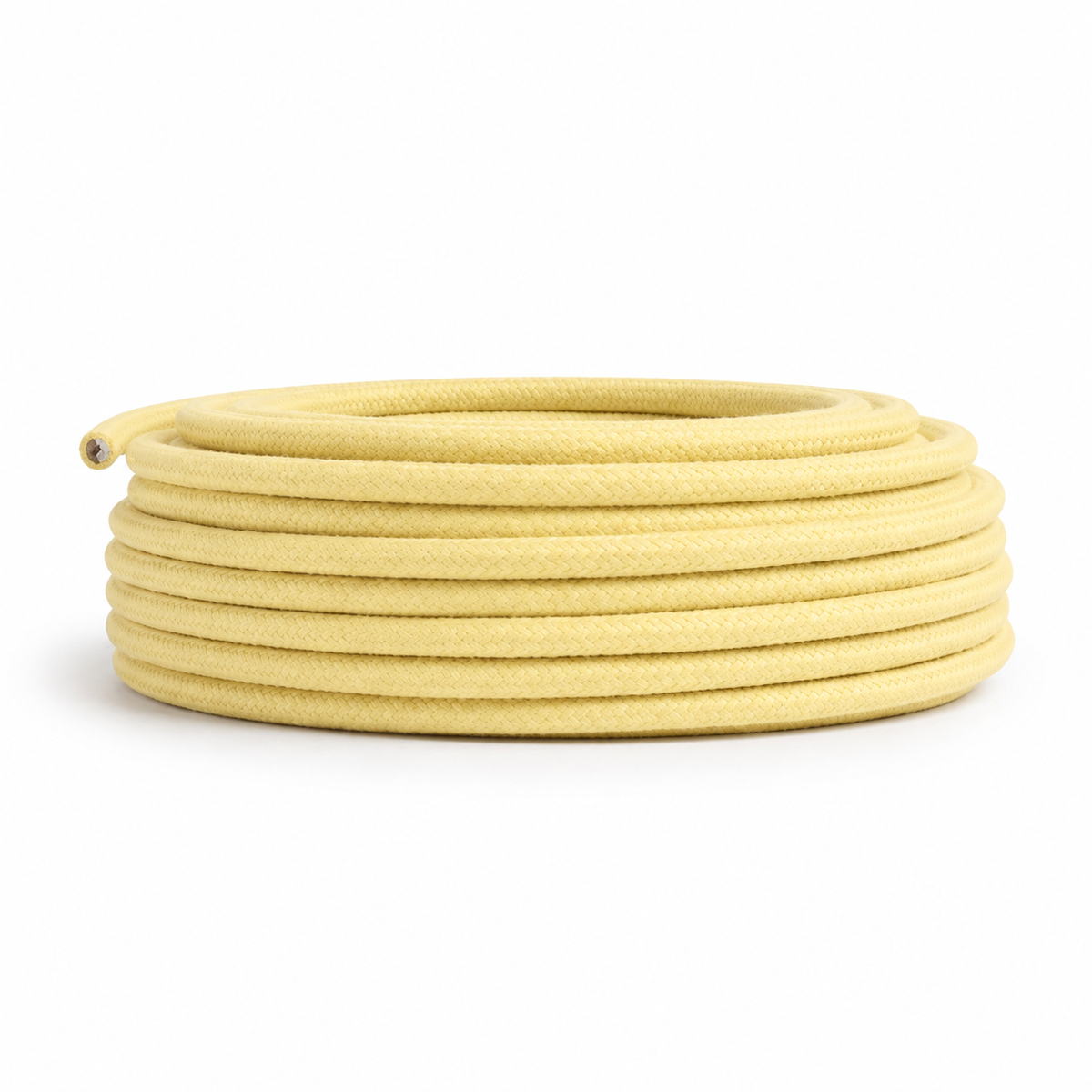 Okrągły kabel tekstylny, pastelowożółta bawełna — widok 4
