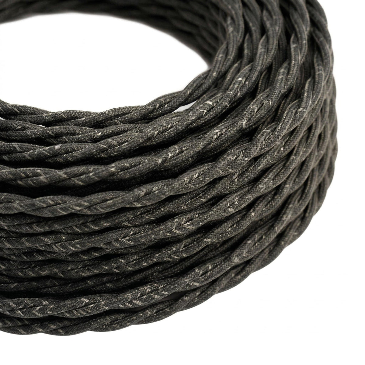 Skręcany kabel w oplocie z naturalnego lnu – Antracytowy