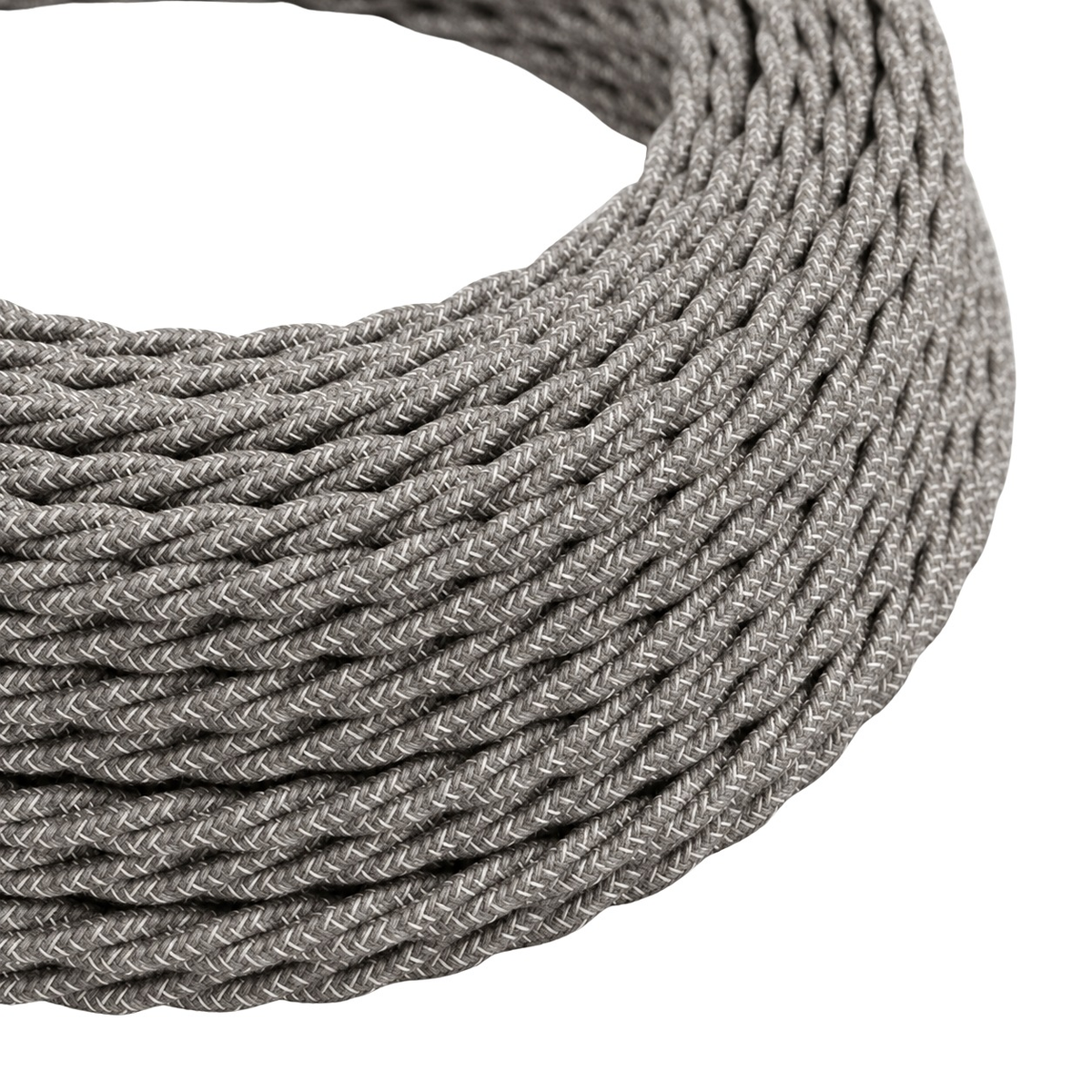 Skręcany kabel tekstylny, naturalny szary len — widok 1