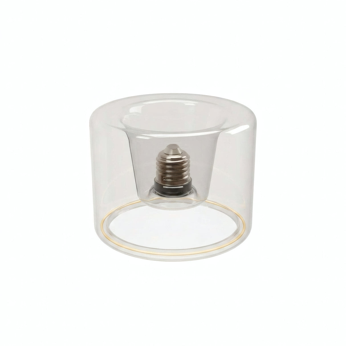 Żarówka LED donut E27 z przezroczystego szkła, Ø 120 mm, ujęcie pod kątem trzech czwartych, białe tło