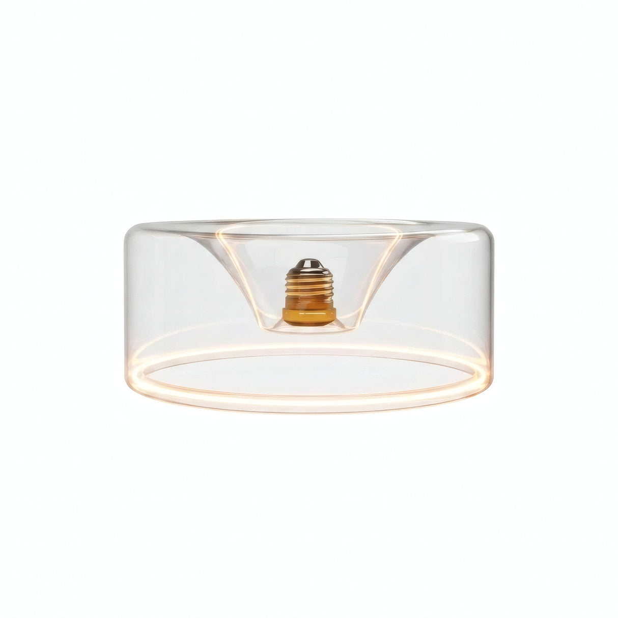 Żarówka LED donut E27 z przezroczystego szkła, Ø 195 mm, włączona, ciepły pierścień światła, białe tło