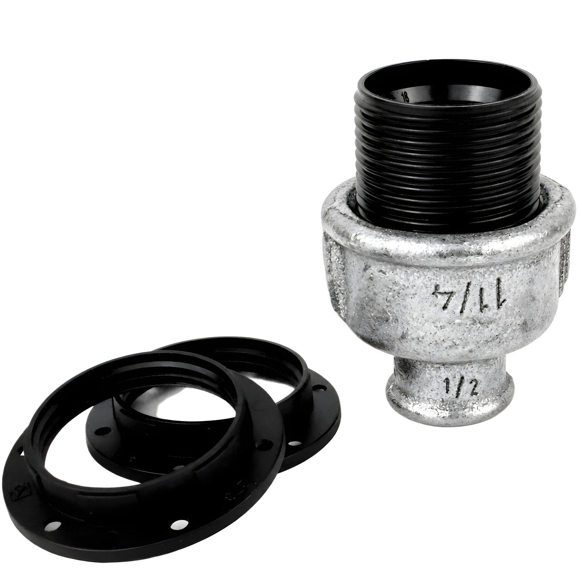 Zestaw oprawki E27 bakelitowej na złączce z żeliwa ocynkowanego 1/2'' (15x21mm) z gwintem wewnętrznym