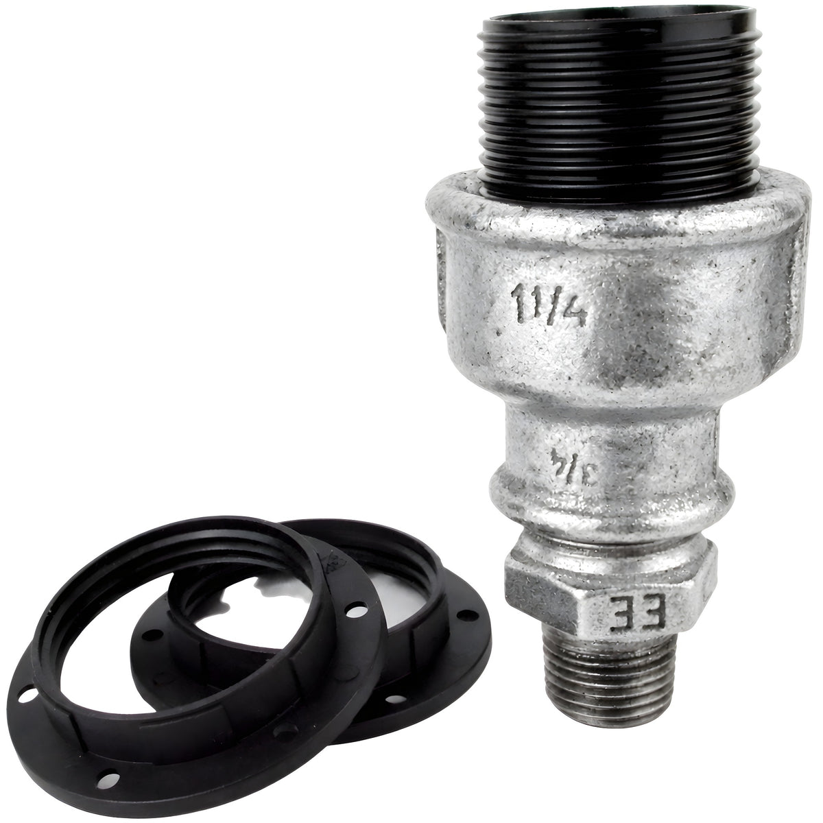 Zestaw oprawki E27 bakelitowej na złączce z żeliwa ocynkowanego 1/2'' (15x21mm) z gwintem zewnętrznym