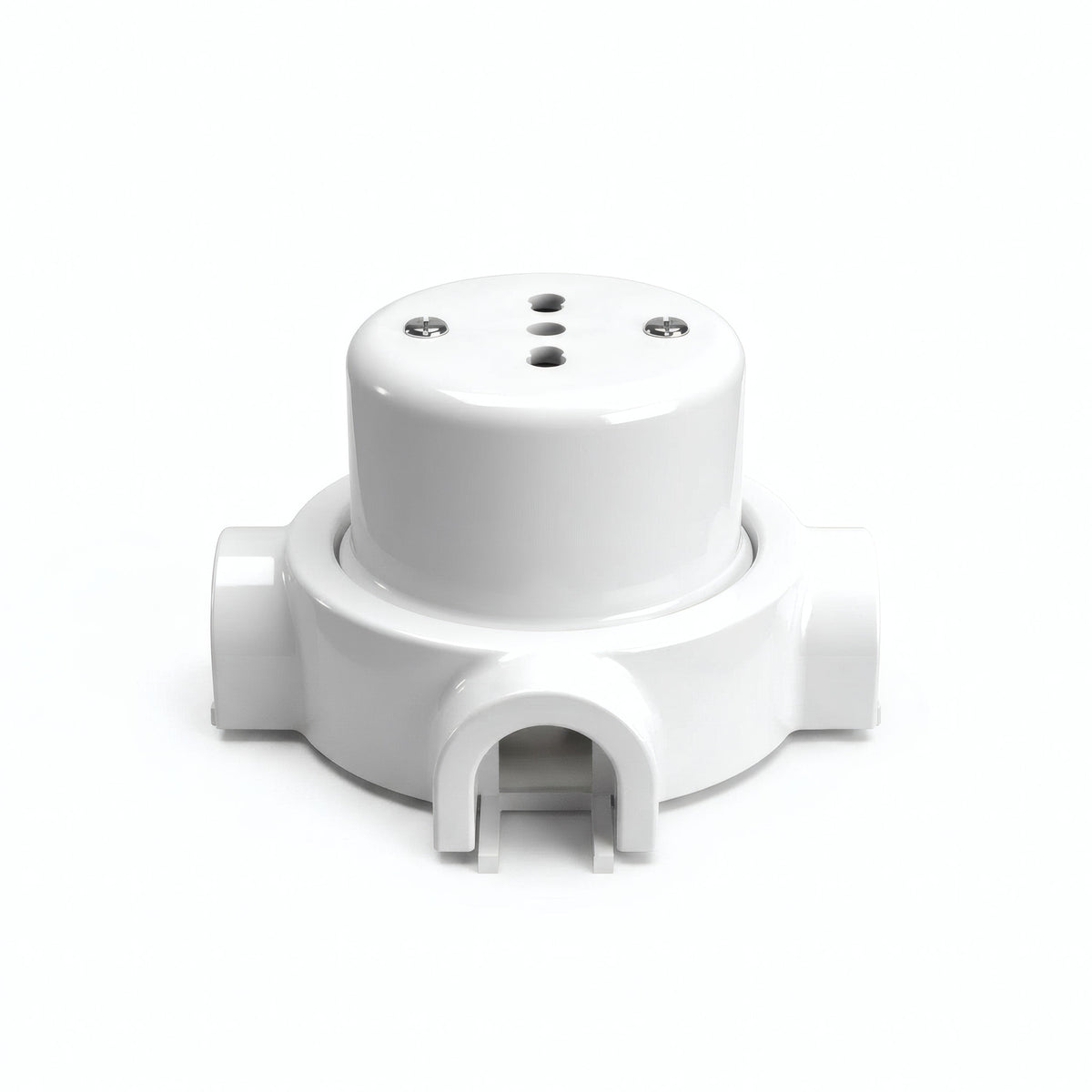 Zestaw: porcelanowe gniazdo ścienne i podstawa — Włoskie 2P+T 10/16 A / Biały / 3 wyjścia