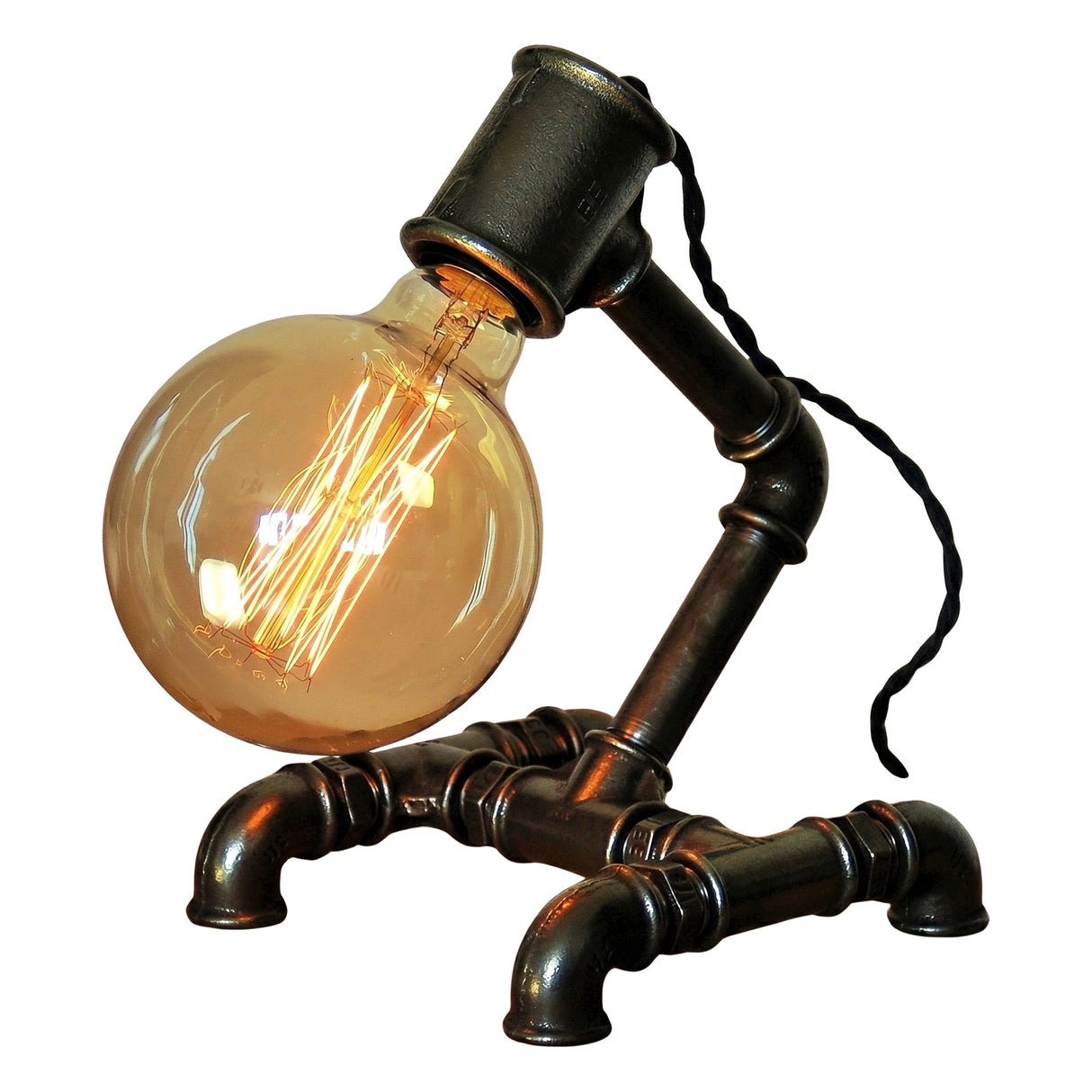 Lampe de bureau Hiroba en fonte vernie, câble textile torsadé