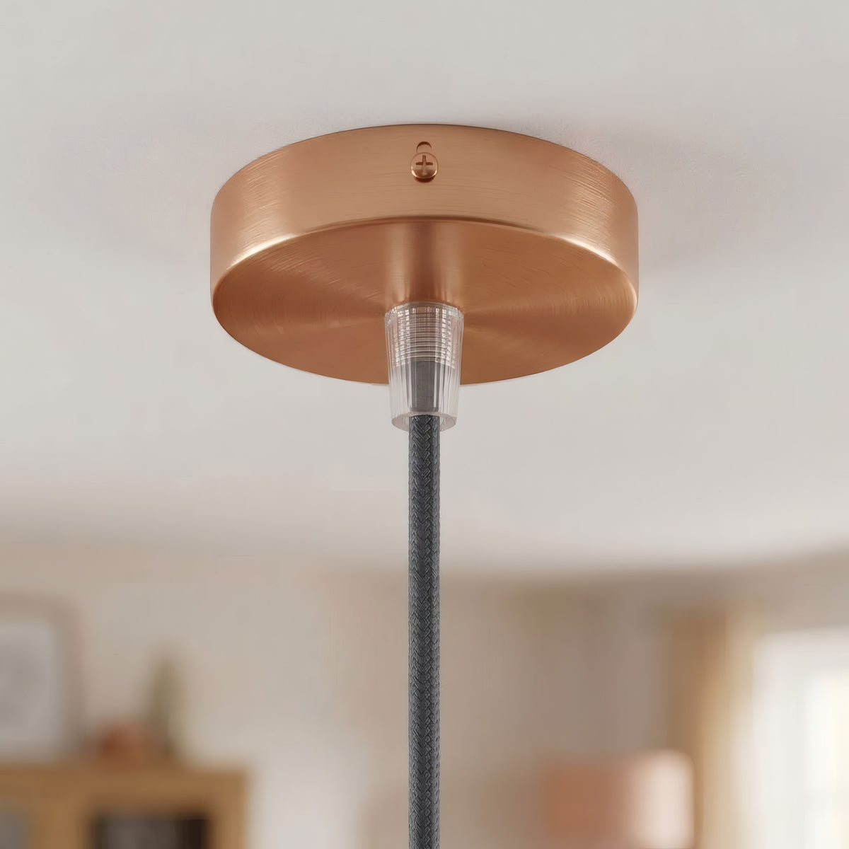 Mini rozeta cylindryczna z metalu, Ø 83 mm — 1 otwór centralny / Stożkowy termoplastyczny / Miedź satynowa