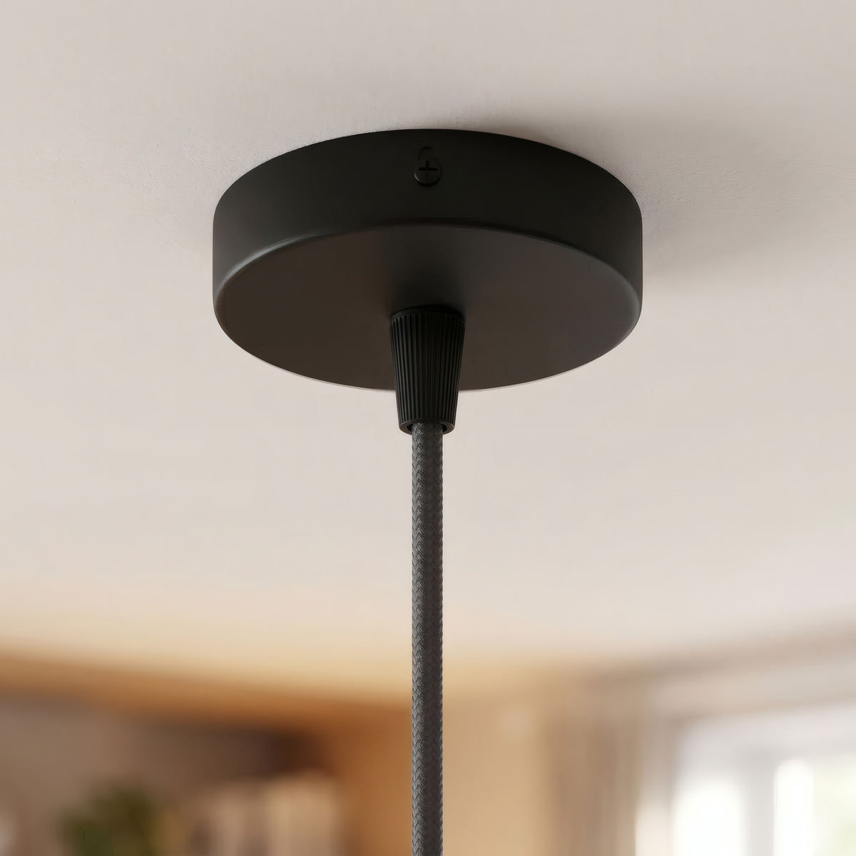 Mini rozeta cylindryczna z metalu, Ø 83 mm — 1 otwór centralny / Stożkowy termoplastyczny / Czarny