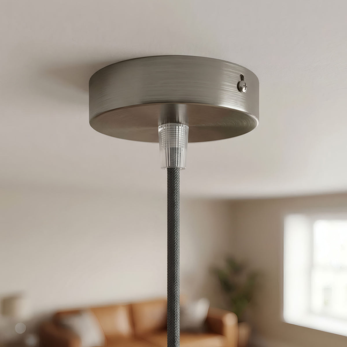 Mini rozeta cylindryczna z metalu, Ø 83 mm — 1 otwór centralny / Stożkowy termoplastyczny / Tytan satynowy