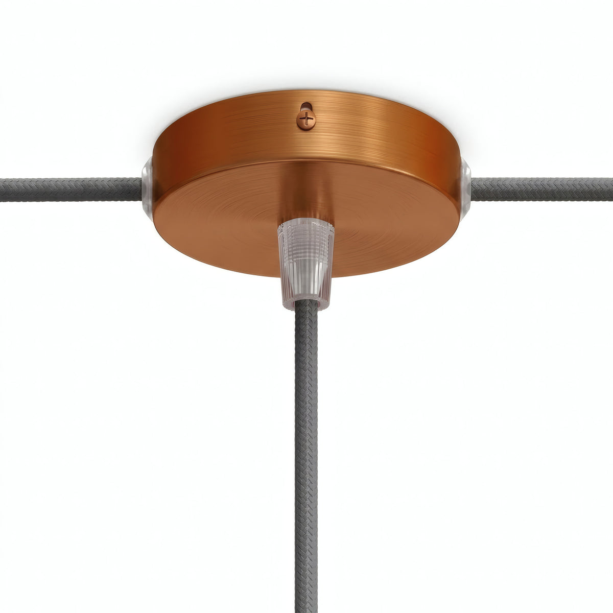 Mini rozeta cylindryczna z metalu, Ø 83 mm — 1 otwór centralny i 2 boczne / Stożkowy termoplastyczny / Miedź satynowa