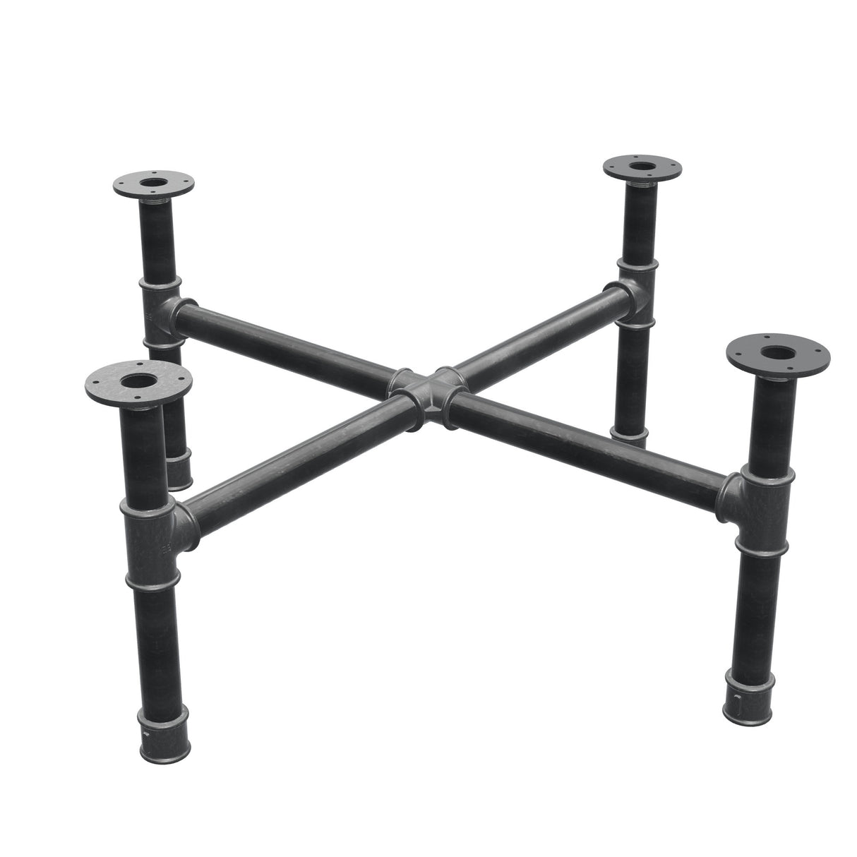 Podstawa stolika kawowego, nogi krzyżakowe, żeliwo i stal Ø 42 mm, 101 × 101 cm, wysokość 44 cm