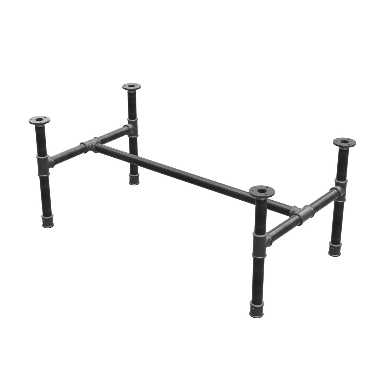 Podstawa stolika kawowego, rama w kształcie H, żeliwo i stal Ø 34 mm, 102 × 56 cm, wysokość 42 cm