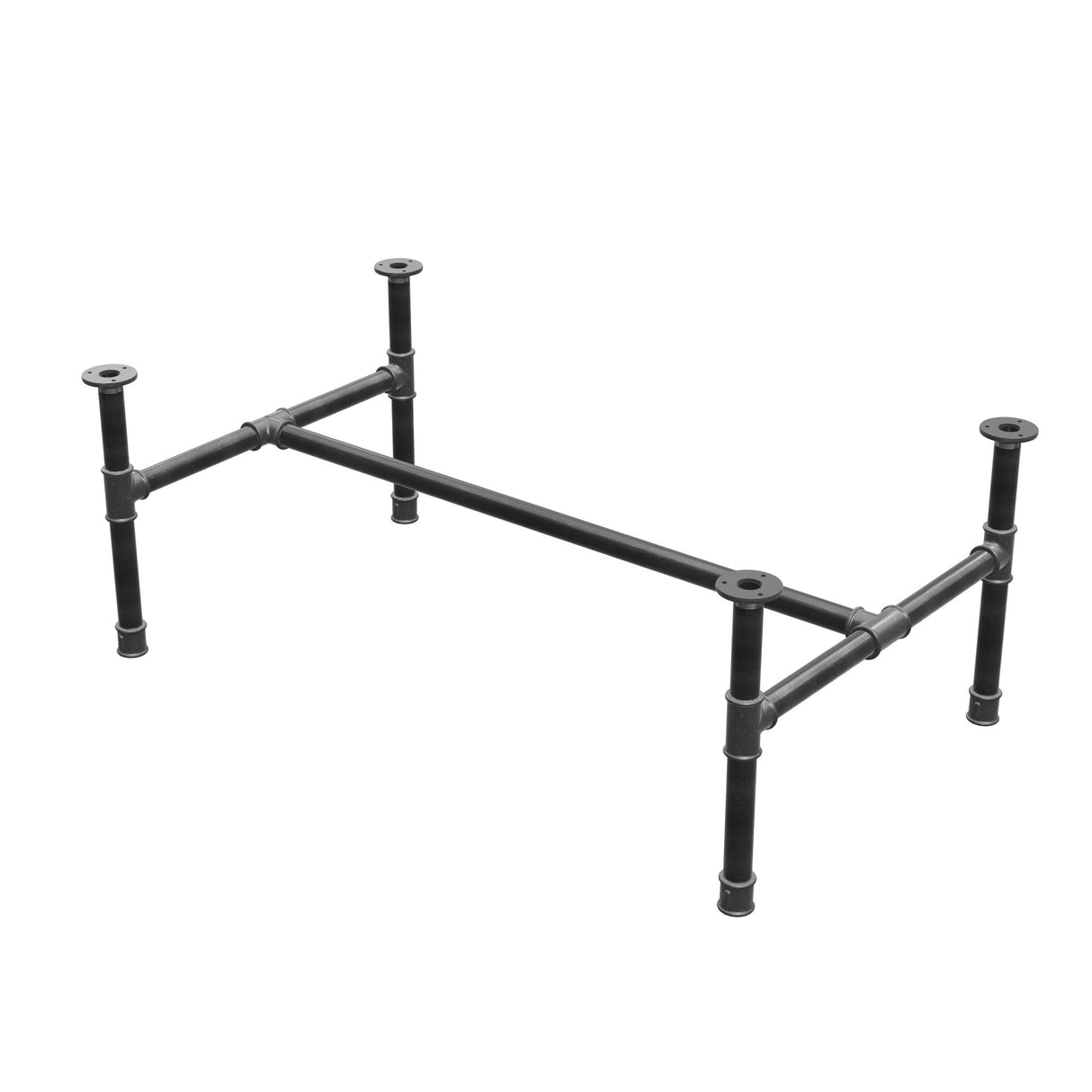 Podstawa stolika kawowego, rama w kształcie H, żeliwo i stal Ø 34 mm, 112 × 66 cm, wysokość 42 cm