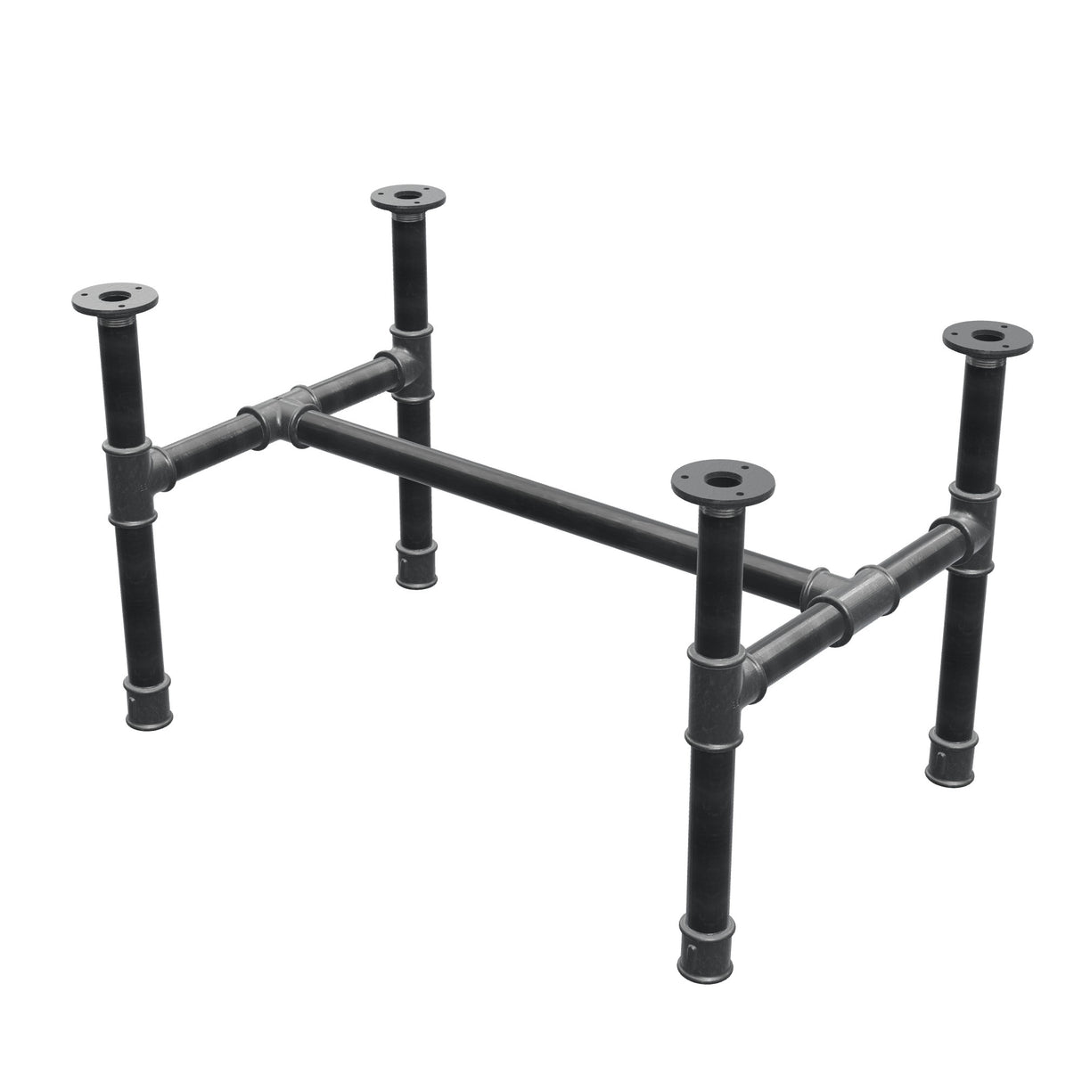 Podstawa stolika kawowego, rama w kształcie H, żeliwo i stal Ø 34 mm, 72 × 46 cm, wysokość 42 cm