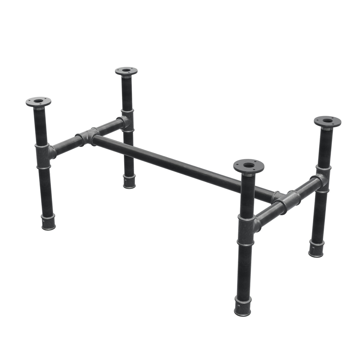 Podstawa stolika kawowego, rama w kształcie H, żeliwo i stal Ø 34 mm, 82 × 46 cm, wysokość 42 cm