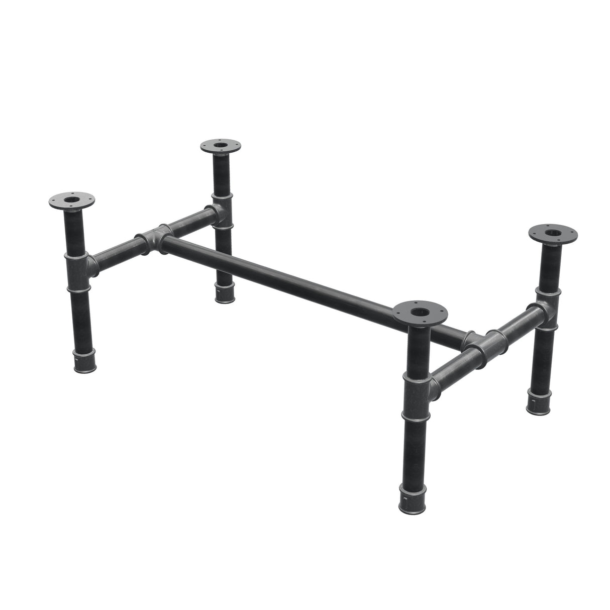 Podstawa stolika kawowego, rama w kształcie H, żeliwo i stal Ø 42 mm, 106 × 61 cm, wysokość 44 cm