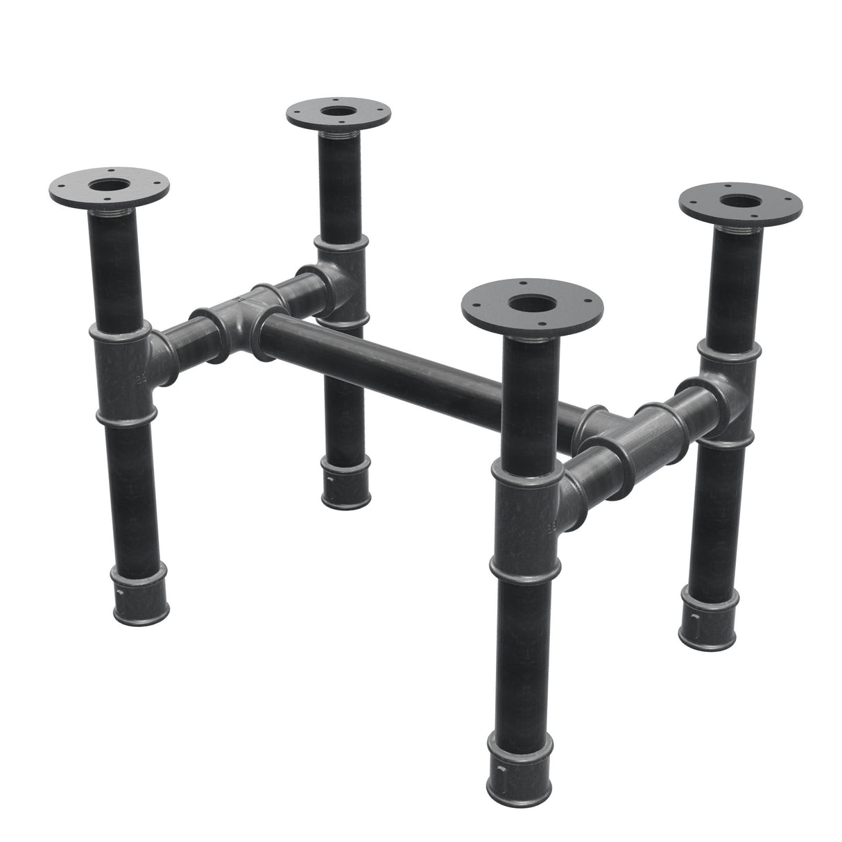Podstawa stolika kawowego, rama w kształcie H, żeliwo i stal Ø 42 mm, 56 × 41 cm, wysokość 44 cm