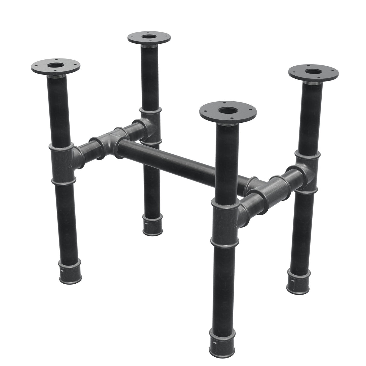 Podstawa stolika kawowego, rama w kształcie H, żeliwo i stal Ø 42 mm, 56 × 41 cm, wysokość 54 cm