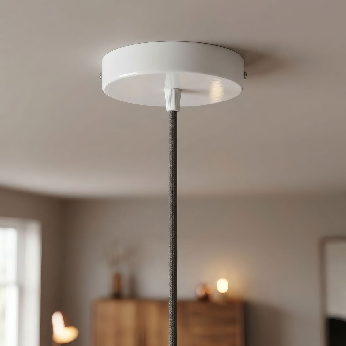 Rozeta cylindryczna z metalu, Ø 120 mm — Stożkowy termoplastyczny / Biały błyszczący