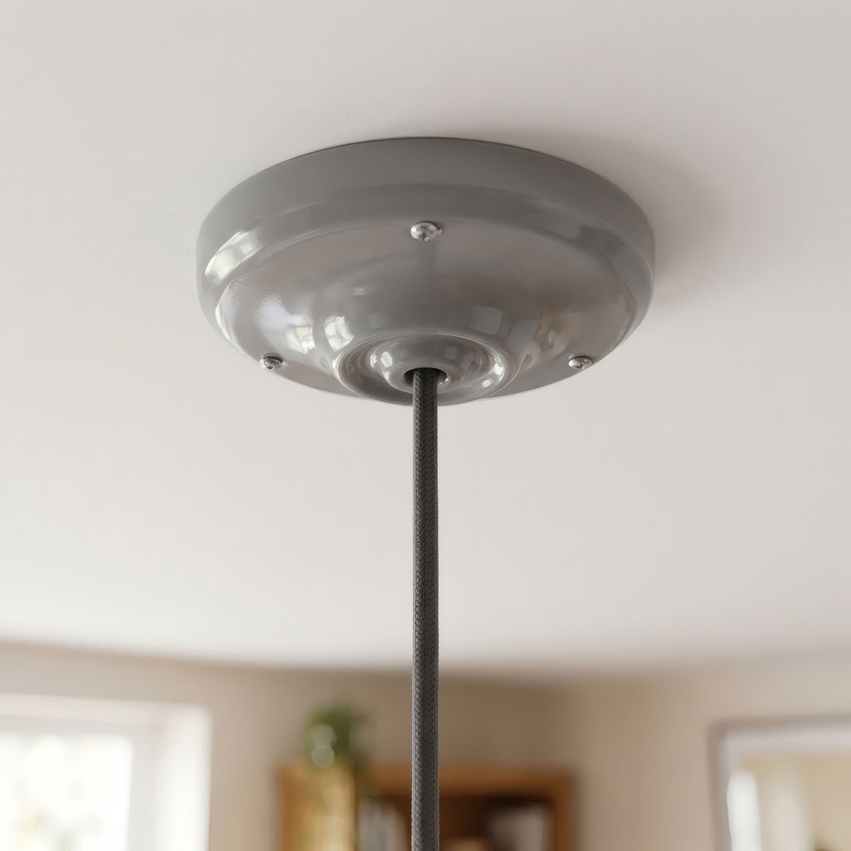 Porcelanowa rozeta z zestawem mocującym, Ø 105 mm — Szary