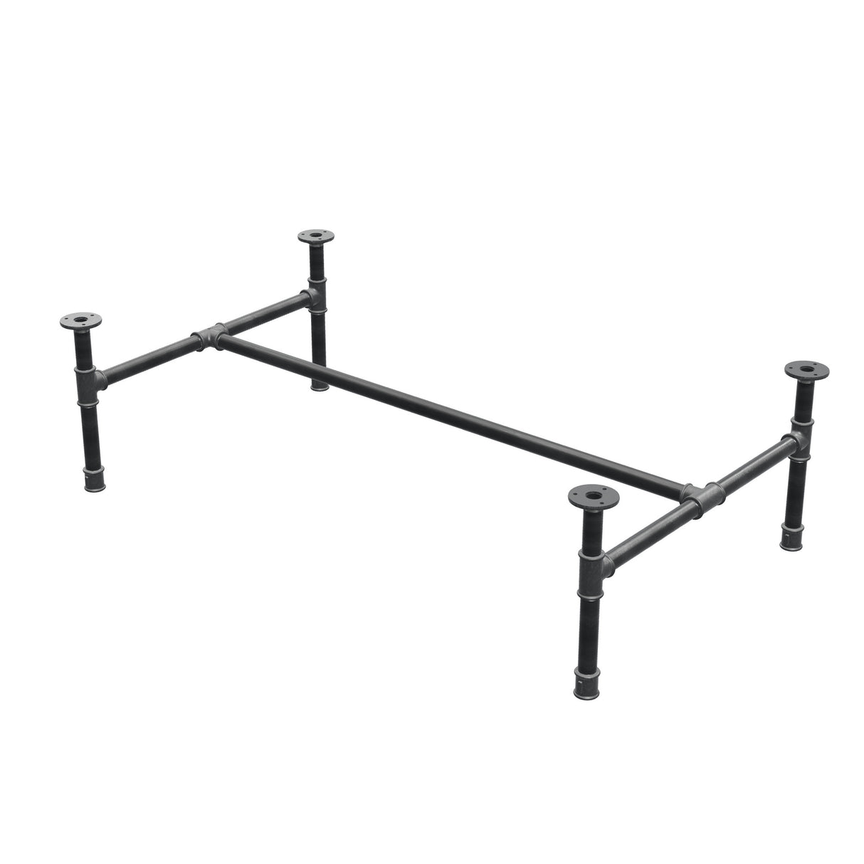 Industrialna podstawa stolika kawowego z żeliwa, w kształcie H, 111 × 65 cm, wysokość 32 cm, ujęcie 3/4