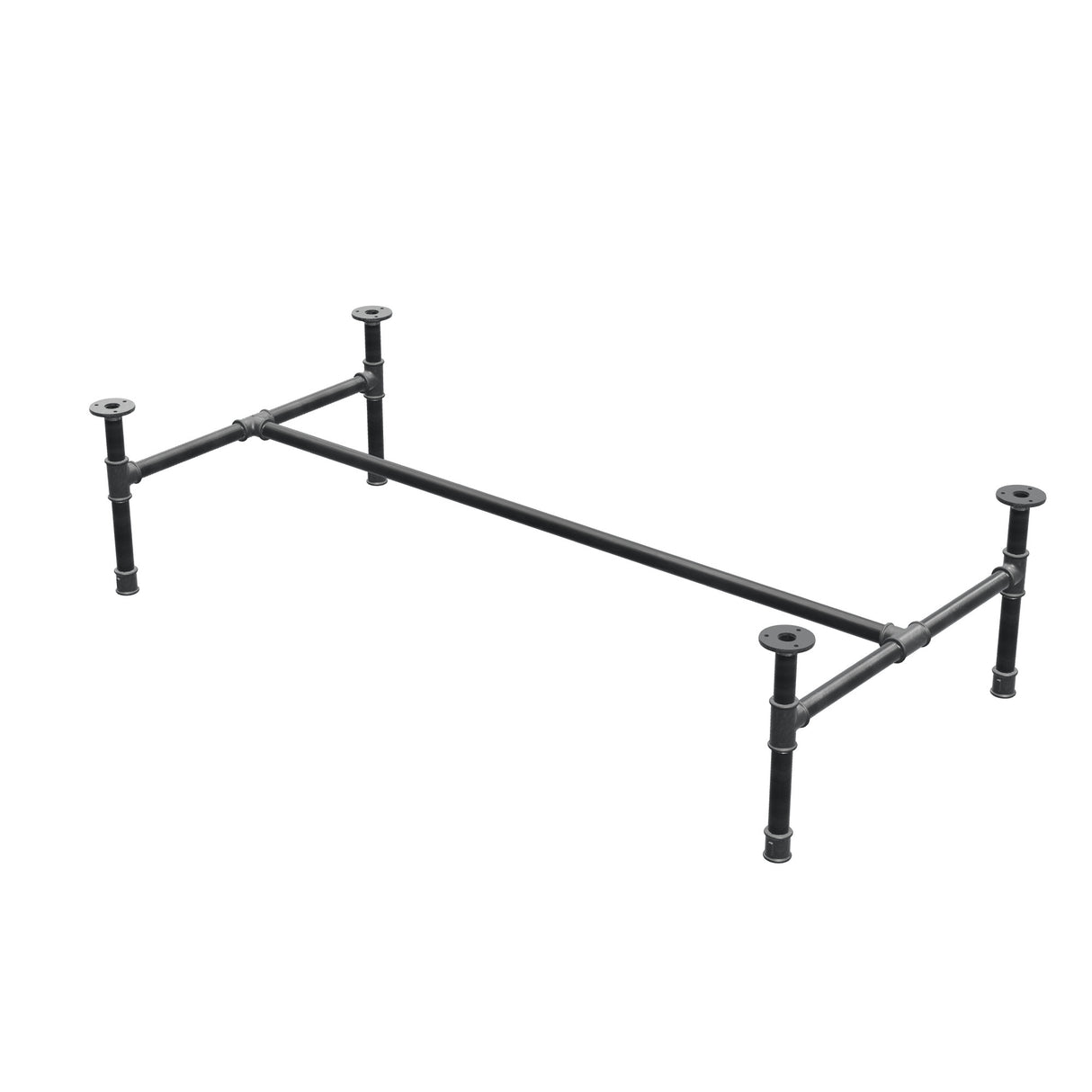Industrialna podstawa stolika kawowego z żeliwa, w kształcie H, 131 × 65 cm, wysokość 32 cm, ujęcie 3/4