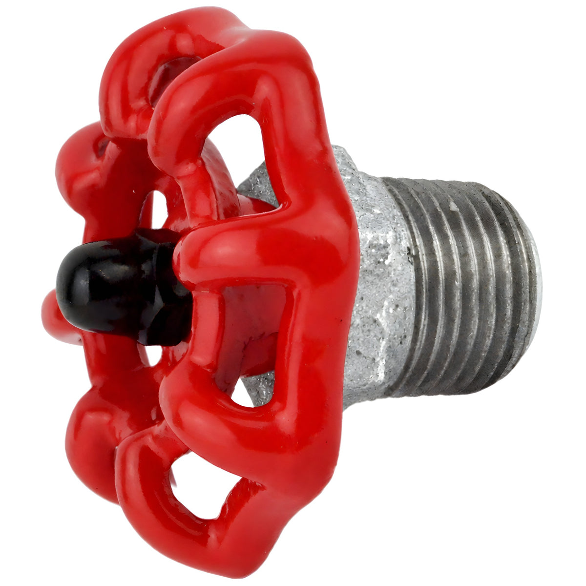 Czerwone pokrętło 52 mm na półnyplu, 1/2'' z czarną nakrętką, złączka z żeliwa ocynkowanego