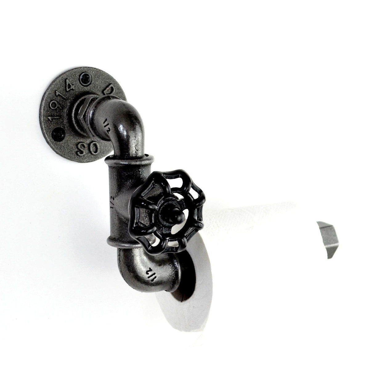 dérouleur papier toilette en vanne à volant noir