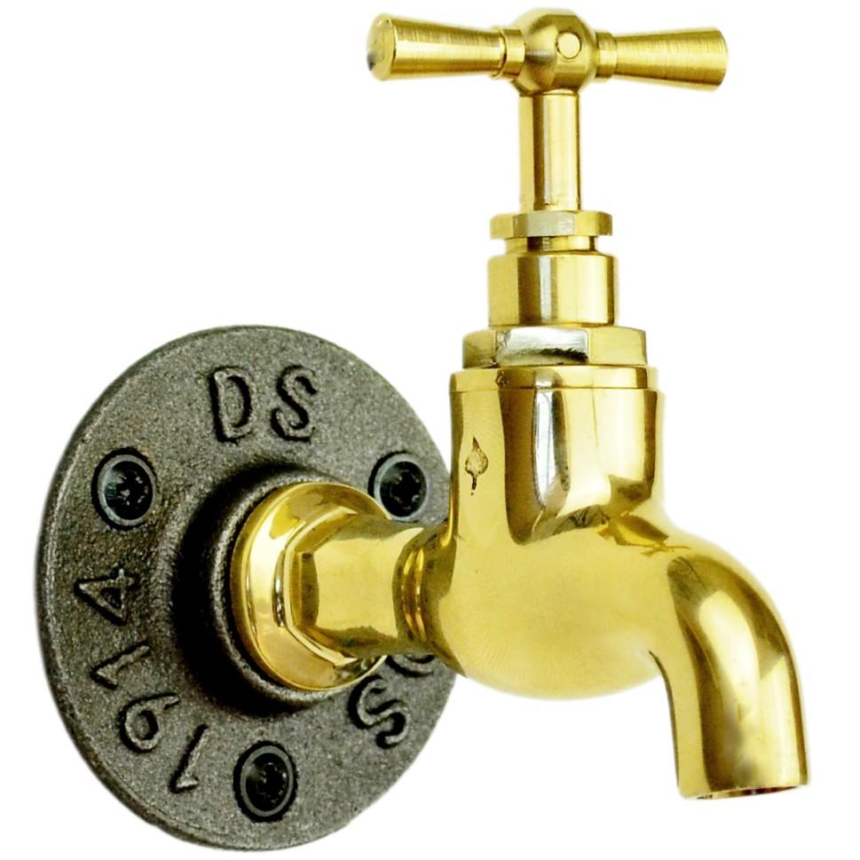 Patère, Porte-manteau mural robinet en laiton brillant - porte-manteau mural style industriel - vue 2