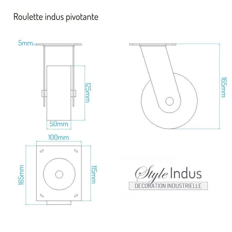 Roulette industrielle noire pivotante - métal - 125mm - frein bloquant - roulette industrielle avec frein pour meuble