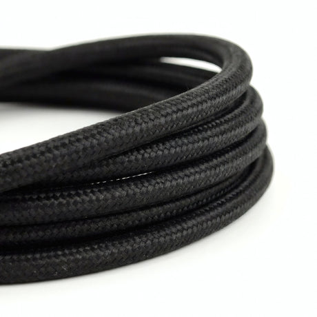 Czarny kabel elektryczny tekstylny - zdjęcie produktu na białym tle 1