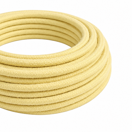 Okrągły kabel tekstylny, pastelowożółta bawełna — widok 1