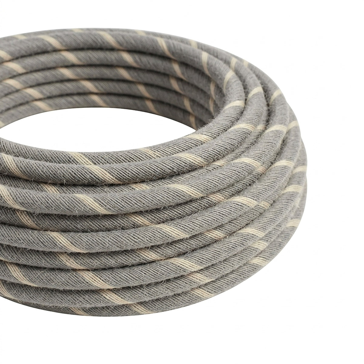Kabel w oplocie w paski z bawełny i lnu – Krem jajeczny