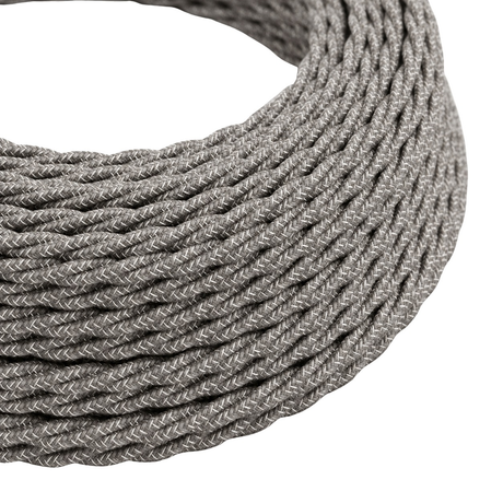 Skręcany kabel tekstylny, naturalny szary len — widok 1