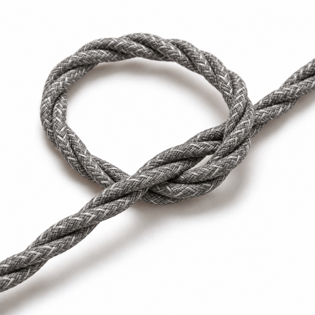 Skręcany kabel tekstylny, naturalny szary len — widok 2