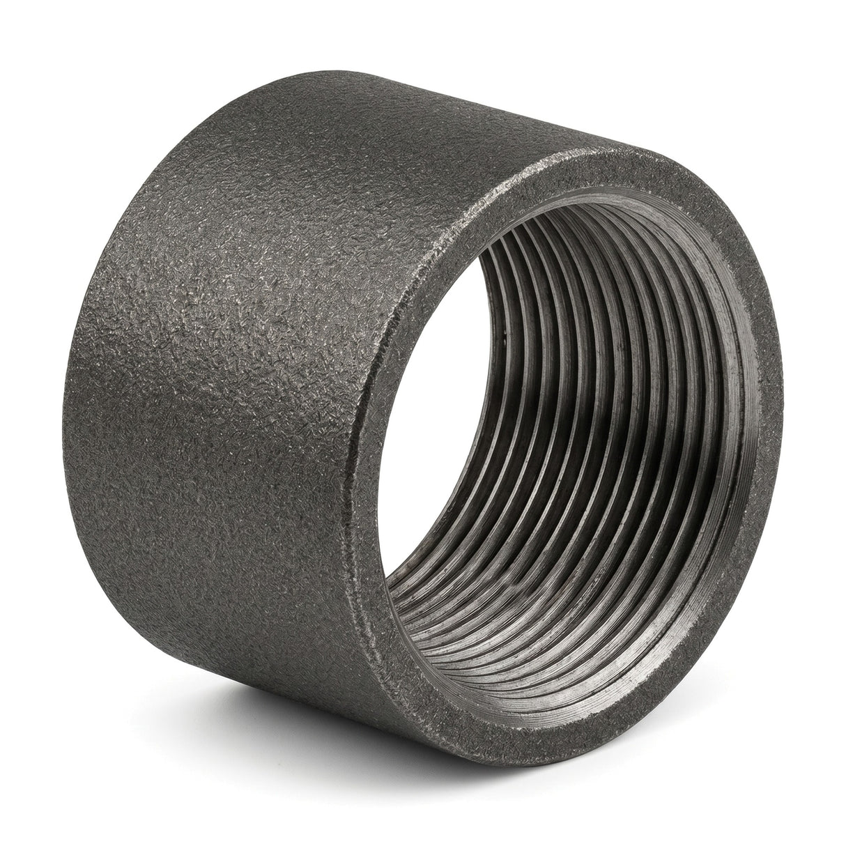 Demi-manchon acier noir – bague filetée en vue trois quarts, ouverture côté droit