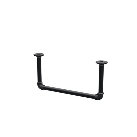 Wieszak na ubrania podwieszany do sufitu z rur stalowych malowanych na czarny mat Ø 27 mm — szerokość 46 cm, wysokość pod sufitem 22 cm, widok trzy czwarte na białym tle