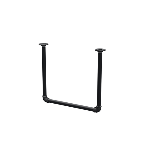 Wieszak na ubrania podwieszany do sufitu z rur stalowych malowanych na czarny mat Ø 27 mm — szerokość 46 cm, wysokość pod sufitem 42 cm, widok trzy czwarte na białym tle
