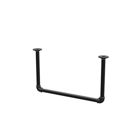 Wieszak na ubrania podwieszany do sufitu z rur stalowych malowanych na czarny mat Ø 27 mm — szerokość 56 cm, wysokość pod sufitem 32 cm, widok trzy czwarte na białym tle