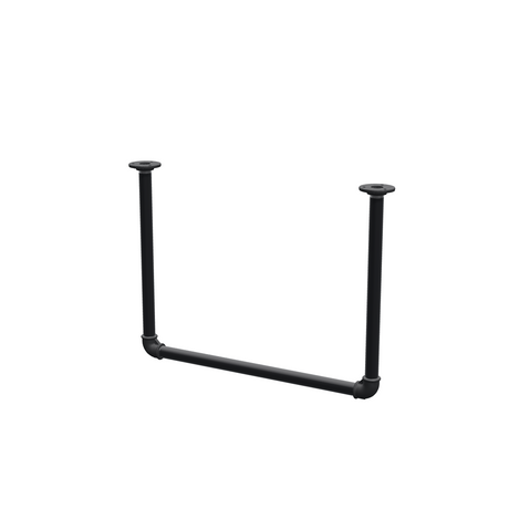 Wieszak na ubrania podwieszany do sufitu z rur stalowych malowanych na czarny mat Ø 27 mm — szerokość 56 cm, wysokość pod sufitem 42 cm, widok trzy czwarte na białym tle