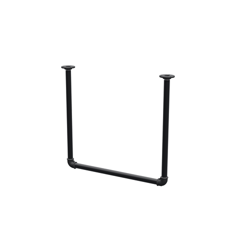 Wieszak na ubrania podwieszany do sufitu z rur stalowych malowanych na czarny mat Ø 27 mm — szerokość 56 cm, wysokość pod sufitem 52 cm, widok trzy czwarte na białym tle