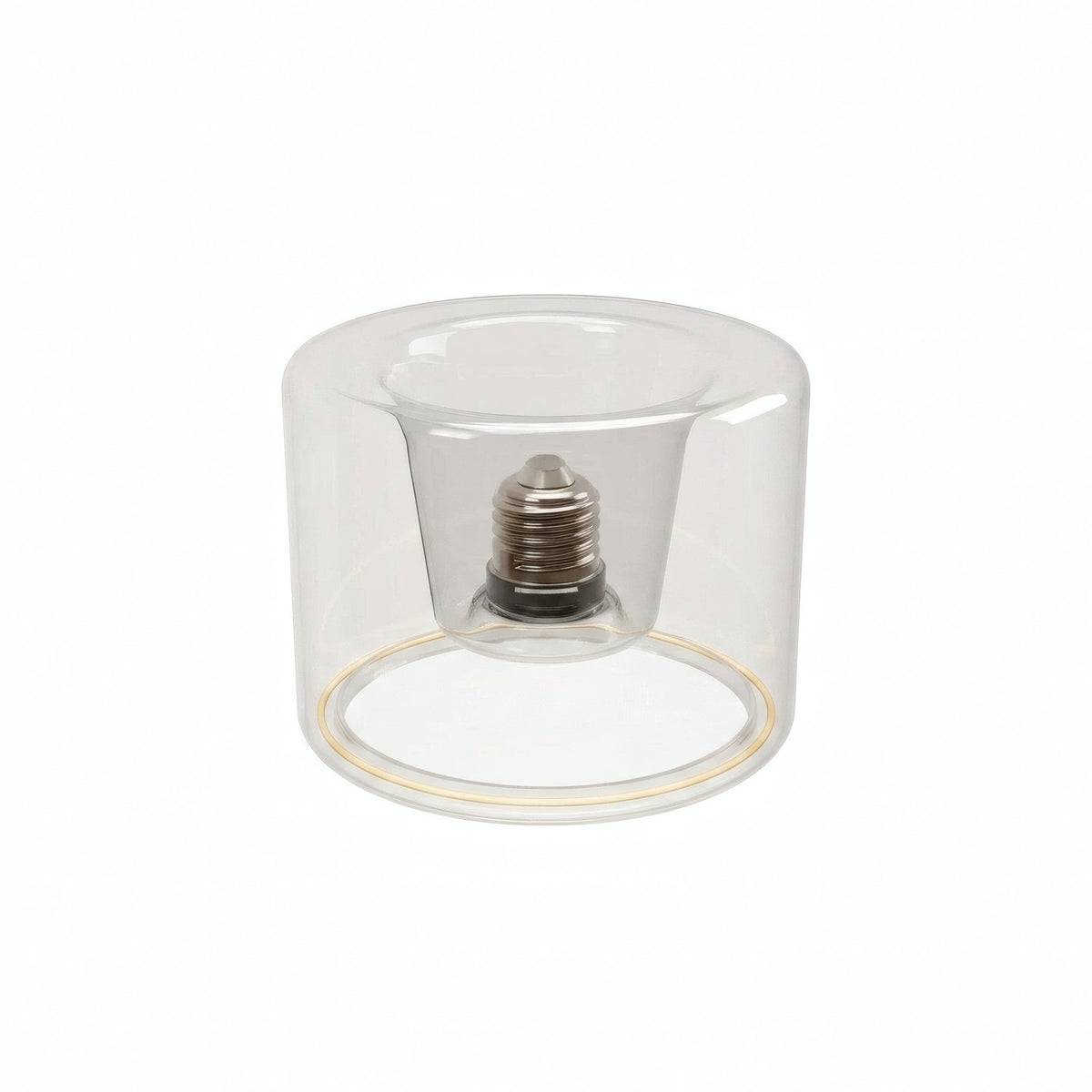 Żarówka LED donut E27 z przezroczystego szkła, Ø 120 mm, ujęcie pod kątem trzech czwartych, białe tło