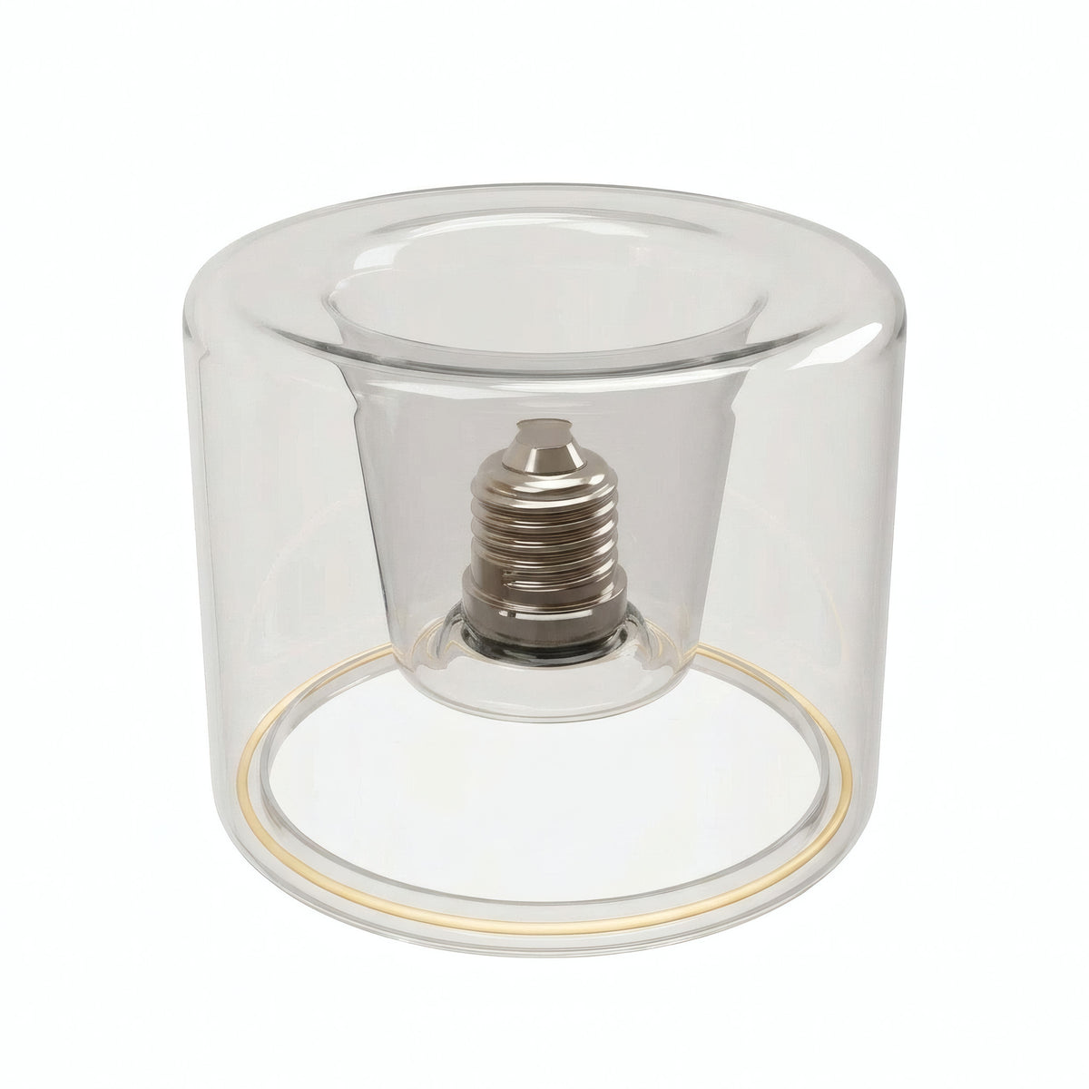 Żarówka LED donut E27 z przezroczystego szkła, Ø 120 mm, ujęcie lekko z góry, białe tło