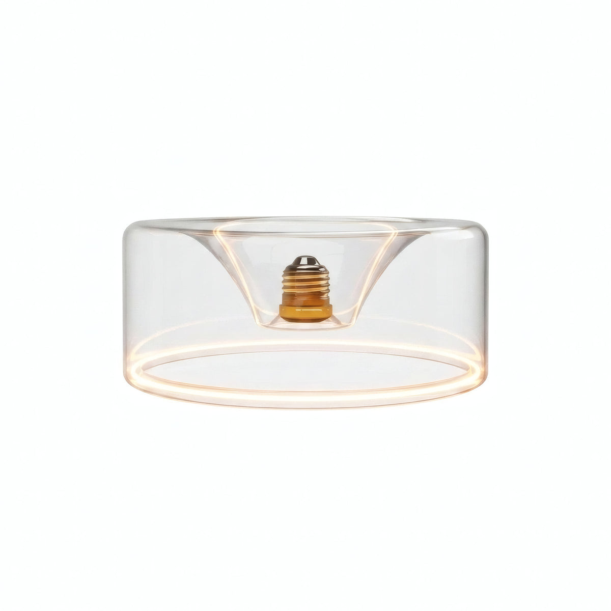 Żarówka LED donut E27 z przezroczystego szkła, Ø 195 mm, włączona, ciepły pierścień światła, białe tło