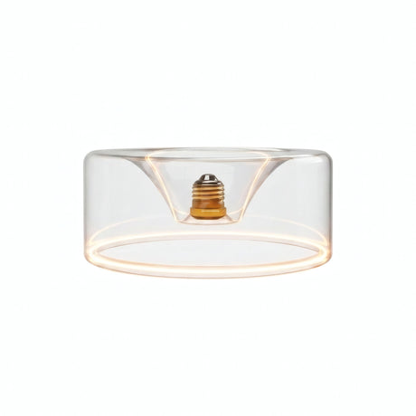 Żarówka LED donut E27 z przezroczystego szkła, Ø 195 mm, włączona, ciepły pierścień światła, białe tło