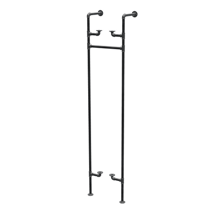 Étagère-penderie murale en tuyaux de plomberie noirs Ø 27 mm — largeur 40 cm, 2 tablettes, vue de trois quarts sur fond blanc