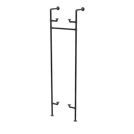 Étagère-penderie murale en tuyaux de plomberie noirs Ø 27 mm — largeur 50 cm, 2 tablettes, vue de trois quarts sur fond blanc