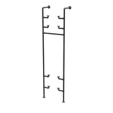 Étagère-penderie murale en tuyaux de plomberie noirs Ø 27 mm — largeur 50 cm, 4 tablettes, vue de trois quarts sur fond blanc