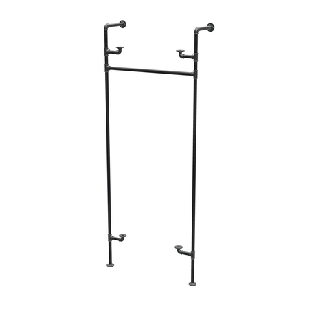 Étagère-penderie murale en tuyaux de plomberie noirs Ø 27 mm — largeur 80 cm, 2 tablettes, vue de trois quarts sur fond blanc